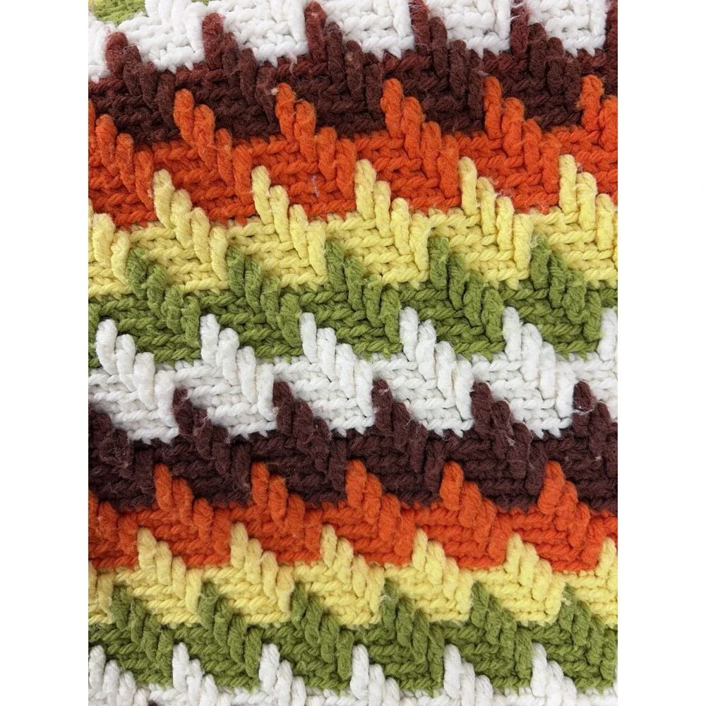 Vintage Handmade Crochet Afghan Throw Fall Colors Grannycore Cottagecore 48x60